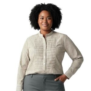 Jones New York Women’s Classic Striped Gold Button-Down Long sleeve Career 3X